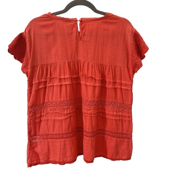 Sundance Aria Blouse Embroidered Lace Boho Short Sleeve Orange Size Small - Picture 5 of 9